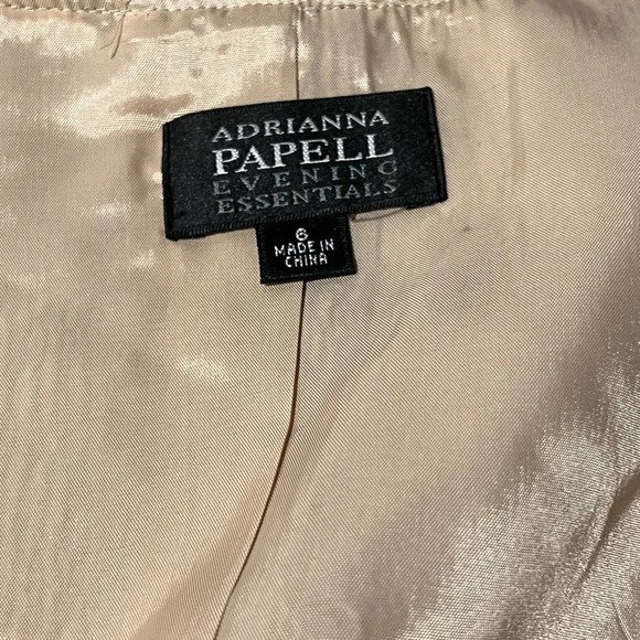 Adriana Papell,6, NWT, champagne sheen puff collar jewel button front 3/4 sleeve - Picture 7 of 10